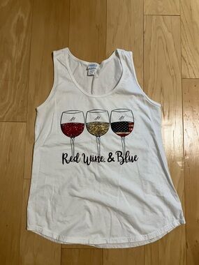Port and Company White Tank Top with Red, Gold and Blue Graphic